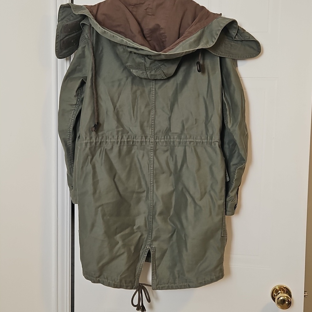 Gap XS Oversized Khaki Green Military Jacket Parka Trench Coat Fishtail - Picture 6 of 7